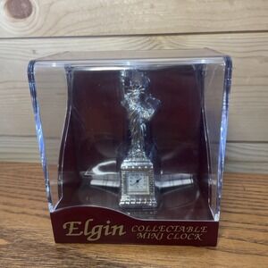 Elgin Vintage Quartz Mini Clock Statue Of Liberty  in Original Box
